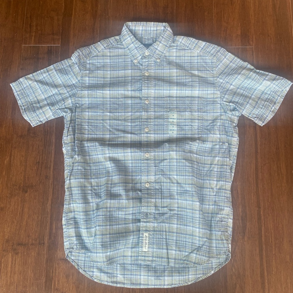 Eddie Bauer Cream and Green Casual Button Down Shirt